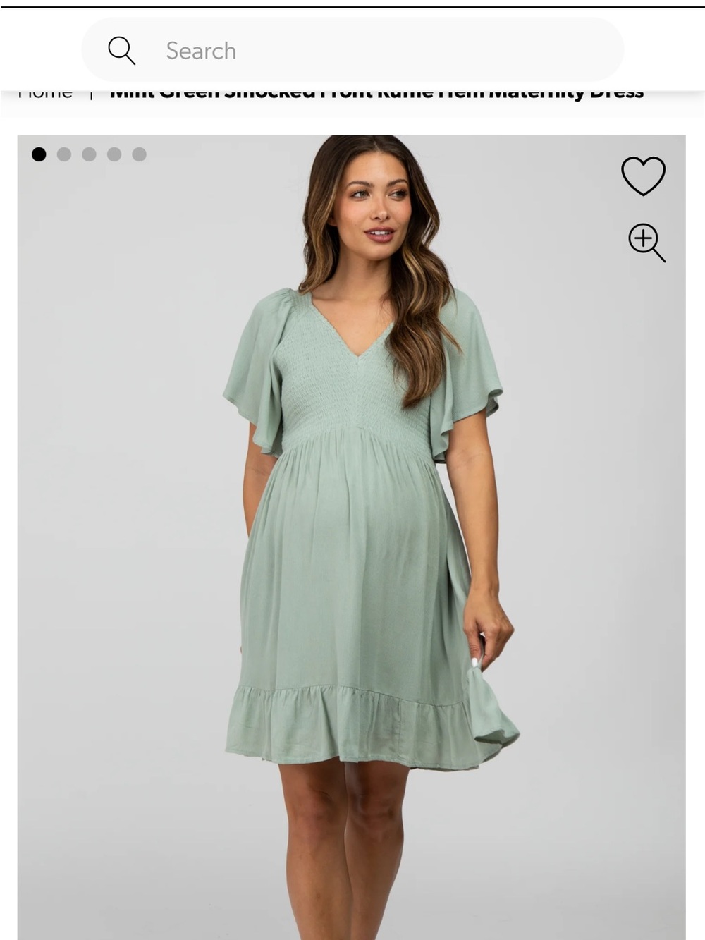 Smocked Front V-Neck Mint Green Maternity Dress